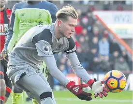  ??  ?? Liverpool goalkeeper Loris Karius during the match against Bournemout­h.