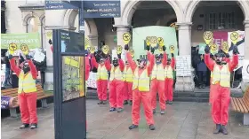  ??  ?? Protesters outside the Bristol Airport expansion meeting on Monday night