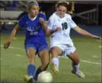  ?? PETE BANNAN – DIGITAL FIRST MEDIA ?? Great Valley’s Emily Mansfield, left, dribbles ahead of Ridley’s Shea McIntyre Tuesday night in a District 1 Class 4A playoff game.