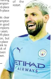  ??  ?? In this Tuesday, January 21, 2020 file photo, Manchester City’s Sergio Aguero smiles during the English Premier League match against Manchester City at Bramall Lane in Sheffield, England.