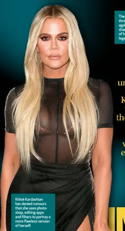  ??  ?? Khloé Kardashian has denied rumours that she uses photoshop, editing apps and filters to portray a more flawless version of herself.