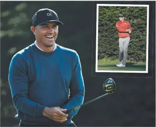  ??  ?? STAYER: Kelly Slater at the AT&amp;T Pebble Beach Pro-am and (inset) Adam Scott.