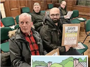  ?? ?? ●●Gatley Golf Club campaigner­s at the meeting and (right) an impression of houses planned for the site