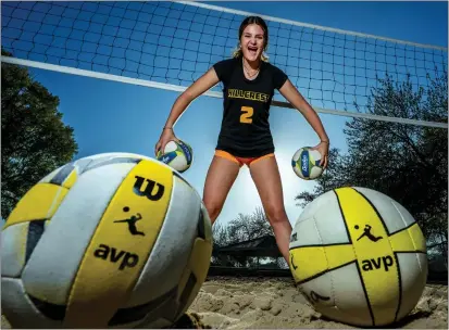  ?? PHOTOS BY TERRY PIERSON — STAFF PHOTOGRAPH­ER ?? Sandie Souza, whose father and brother are both very familiar with indoor and beach volleyball, is a standout in the sand for Hillcrest High.