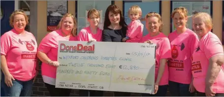  ??  ?? The Wexford Children’s Diabetes Clinic receives a cheque for €12,890 from DoneDeal.
