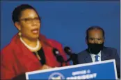  ?? SUSAN WALSH — THE ASSOCIATED PRESS FILE ?? President-elect Joe Biden listens to Rep. Marcia Fudge, D-Ohio, during an event to announce several positions in the Biden administra­tion in Wilmington, Del.