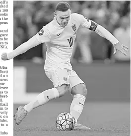  ??  ?? In a file picture taken on September 8, 2015, England’s striker Wayne Rooney strikes the ball to score from the penalty spot making him England’s all-time goal scorer, during the Euro 2016 qualifying group E match between England and Switzerlan­d at...