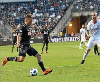  ?? MIKEY REEVES — FOR DIGITAL FIRST MEDIA ?? Union midfielder Borek Dockal attempts a pass in the box in the first half Friday night. Dockal and the Union dropped a 2-0 decision to Toronto FC.