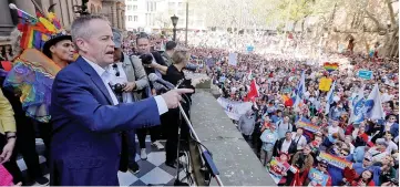  ??  ?? Shorten addresses a rally for marriage equality of same-sex couples in Sydney. — Reuters photo