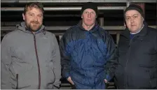  ?? Antaine O’Shea (Dingle), Eamon Hogan and Meilus McAuliffe (Cordal) at the Beef Plan Meeting at Castleisla­nd Mart on Monday. ??