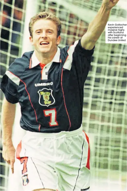  ??  ?? Kevin Gallacher experience­d massive highs with Scotland after beginning his career at Dundee United