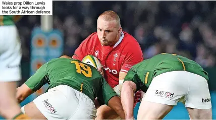  ?? ?? Wales prop Dillon Lewis looks for a way through the South African defence