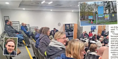  ?? ?? CONCERNED: Residents at the special council meeting about Walleys Quarry. Inset left, council leader Simon Tagg.