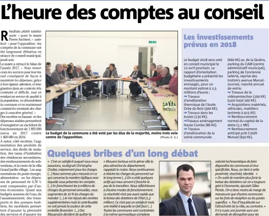  ?? (Photo G. T.) ?? Le budget de la commune a été voté par les élus de la majorité, moins trois voix contre de l’opposition. (Photo D. G.) Christophe Chalier.