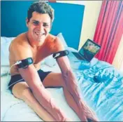  ?? TWITTER ?? American swimmer Michael Andrew, who will take part in three events in Tokyo, used Kaatsu bands during training.