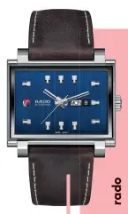  ??  ?? The new Tradition 1965 XL Auto is inspired by a watch from Rado’s archives, made in the ‘60s with a retro-futuristic look that is anything but your usual classic. We’re big fans of the brushed blue dial and odd rectangula­r indices, elements that stick out like a sore thumb. Like Mido’s decision to include a watch celebratin­g the brand’s future, we feel the need to applaud Rado for going with the flow, but switching it up.