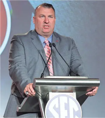  ?? JASON GETZ, USA TODAY SPORTS ?? Two days after becoming a dad, Bret Bielema was at Southeaste­rn Conference media days.