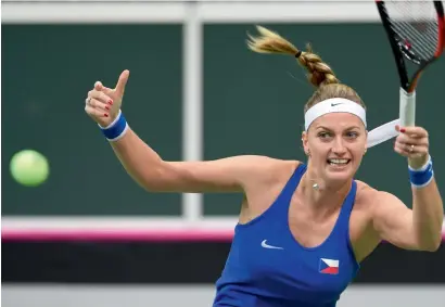  ?? AP ?? Petra Kvitova beat Switzerlan­d’s Belinda Bencic 6-2, 6-4 as Czech Republic advanced to the Fed Cup semifinals. —