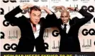  ??  ?? NEW DAD MEETS FATHER-TO-BE: Robbie Williams and gold medallist Mo Farah do the Mo-Bot