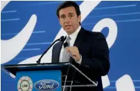  ?? — AP ?? Ford Motor Company is replacing chief executive Mark Fields with James Hackett, the head of its mobility arm.