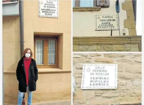  ??  ?? Susana Garralda, concejala de Asuntos Sociales, Sanidad y Medio Ambiente, con varias placas con nombres femeninos.