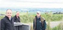  ?? PHOTO: HAMISH MACLEAN ?? Ready to go . . . North Otago Irrigation Company technical manager Ben Stratford (left), chairman Leigh Hamilton, and Weston farmer Bob Allan, who is the first farmer to receive water in the $57 million expansion of the irrigation scheme.