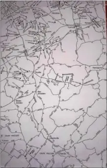  ?? SUBMITTED PHOTO ?? This illustrati­ve map shows how the Wenger Mennonites have expanded throughout Berks County from the first four family’s arrival back in 1949, and includes their businesses that do depend heavily on the outside world in balancing the high property...