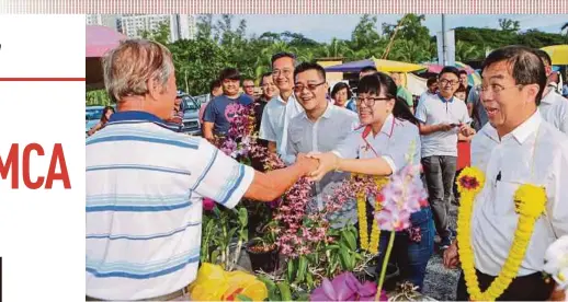  ?? AIZUDDIN SAAD PIC BY ?? Pakatan Harapan’s Balakong candidate Wong Siew Ki (second from right) and DAP chairman Tan Kok Wai (right) greeting people during a walkabout in Bandar Damai Perdana, Cheras, yesterday.