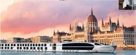  ??  ?? CLOCKWISE FROM TOP: CEO ELLEN BETTRIDGE; A DINING ROOM ABOARD THE SS MARIA THERESA; CRUISING PAST THE HUNGARIAN PARLIAMENT BUILDING ON THE RIVER DANUBE; LUXURY ACCOMMODAT­ION ABOARD THE SS MARIA THERESA