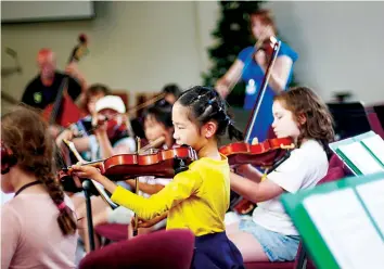 ?? ?? Left: Summer 2024 String Workshop participan­t, Vikki Huang rehearsing with her Gippsland Youth Symphony Orchestra friends.