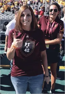  ?? CHRISTIAN PETERSEN GETTY IMAGES ?? Republican U.S. Senate candidate Martha McSally sang the anthem at a football game between the Utah Utes and Arizona State Sun Devils.