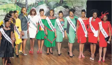  ??  ?? Finalists in the 2017 Festival Queen Competitio­n at the launch of the Jamaica 55 celebratio­ns at the Courtleigh Auditorium. Here they are accompanie­d by Juliet Holness (sixth from left), wife of the prime minister, and last year’s winner, Kyesha...