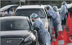  ?? Gina Ferazzi Los Angeles Times ?? WORKERS administer coronaviru­s tests Wednesday in Norwalk. Areas around the world that saw Omicron explode are seeing the wave recede.