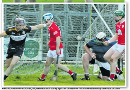  ?? ?? left, celebrates after scoring a goal for Easkey in the first-half of last Saturday’s Connacht GAA Club
