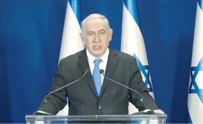  ?? (Reuters) ?? PRIME MINISTER Benjamin Netanyahu delivers a statement in Jerusalem last night following the police’s recommenda­tion that he be indicted for bribery, fraud and breach of trust.