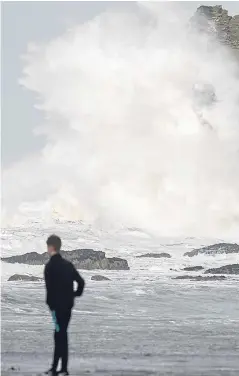  ?? Picture: Getty Images. ?? Huge waves generated by Storm Eleanor break at the seaside at Portreath, Cornwall.