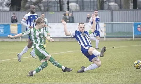  ?? ?? Chichester City got the better of VCD thanks to Ethan Prichard and Steve Hutchings goals | Picture: Neil Holmes