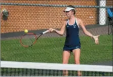  ?? GENE WALSH — DIGITAL FIRST MEDIA ?? North Penn’s Lauren Alling returns a volley August 22, 2018.