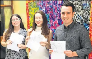  ??  ?? Highworth Grammar School pupils Alannah King, Naomi Wilson and Jack Pierce celebrate their results