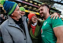  ?? ?? Proud moment: Caelan Doris with his family after the game