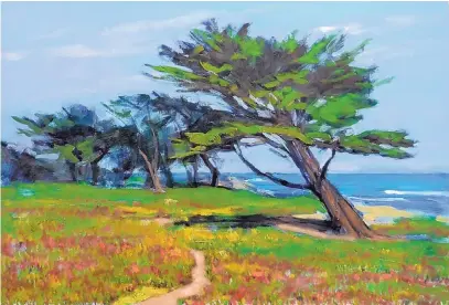  ??  ?? “Cypress Tree (John Denver)” by Leo Neufeld captures the effects of eastbound winds and waves on the Pacific coast.