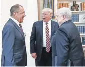  ?? RUSSIAN FOREIGN MINISTRY VIA AP ?? President Trump meets with Sergei Lavrov, left, and Sergey Kislyak at the White House.