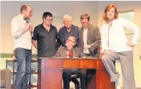  ??  ?? ●» Chris Balmer. Right, cast members at a rehearsal for The Hothouse – from left, Chris Dunn, Paul Farmer, Geoff Sword, Chris Balmer, Kathryn Bland; Seated: John O’Connell