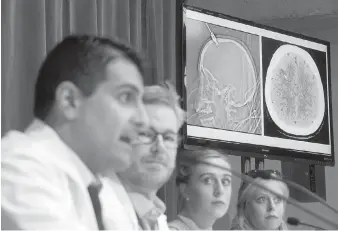  ??  ?? Dr. Mypinder Sekhon, Dr. Don Griesdale, Crane-Mauzy, right, and sister Jeanee Crane-Mauzy at a news conference in Vancouver. The new technique determines brain oxygen and blood pressure levels.