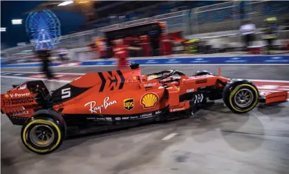  ??  ?? Ferrari’s Sebastian Vettel takes part in Friday’s second practice session for Sunday’s Bahrain Grand Prix at the Sakhir circuit. Photograph: Andrej Isaković/AFP/Getty Images