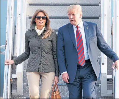  ?? Picture Robert Perry ?? Donald Trump and wife Melania step off Air Force One at Prestwick during their last visit to Scotland in 2018