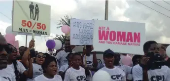 ??  ?? Women marching the streets during the Internatio­nal Women's Day celebratio­n in Lagos