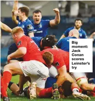  ??  ?? Big moment: Jack Conan scores Leinster’s try