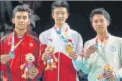  ?? TWITTER ?? Lakshya Sen (left) at the medal ceremony on Friday.