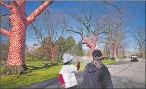  ??  ?? Visitors stroll past the sculpture Ascension of Polka Dots on the Trees.